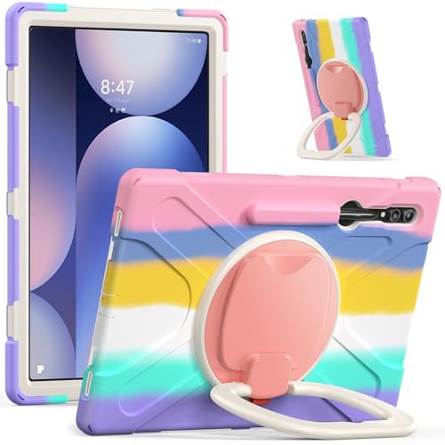 Schutzhülle kompatibel mit Galaxy Tab S10 Ultra 14,6 Zoll 2024 X920, stoßfest, stabile Hülle mit 360° drehbarem Ständer, Hand-/Schultergurt, robust, Pink C von ZAGLDD