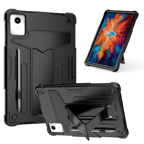 Schutzhülle kompatibel mit Lenovo Tab M11 TB-330FU/Lenovo Xiaoxin Pad 2024 TB-331FC, mit Ständer, dreilagig, Hybrid-Ganzkörperhülle, robust, stoßfest, Fallschutz, Schwarz und Schwarz von ZAGLDD