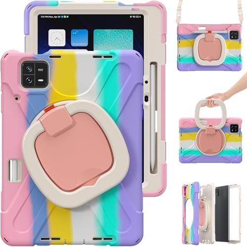Schutzhülle kompatibel mit Xiaomi Pad 6/Pad 6 Pro 27,9 cm (11 Zoll) 2023, stoßfest, stabile Hülle mit 360° drehbarem Ständer, Hand-/Schultergurt, robust, Pink C von ZAGLDD