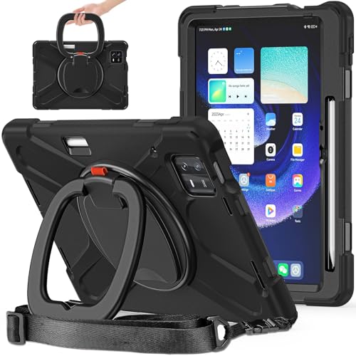 Schutzhülle kompatibel mit Xiaomi Pad 6/Pad 6 Pro 27,9 cm (11 Zoll) 2023, stoßfeste, stabile Hülle mit 360° drehbarem Ständer, Hand-/Schultergurt, robust, Schwarz von ZAGLDD