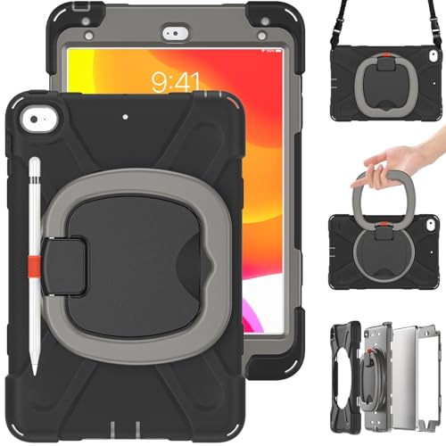 Schutzhülle kompatibel mit iPad Mini 4/Mini 5 7,9 Zoll (2015/2019), stoßfest, stabile Hülle mit 360° drehbarem Ständer, Hand-/Schultergurt, Tablet, strapazierfähig, kompatibel mit Mini 4/Mini 5, 7,9 von ZAGLDD