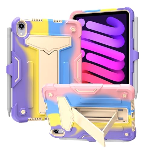 Schutzhülle kompatibel mit iPad Mini 7 (A17 Pro) 2024/Mini 6 2021, mit Ständer, dreilagig, Hybrid-Ganzkörperhülle, robust, stoßfest, Fallschutz, Regenbogen-Rosa von ZAGLDD