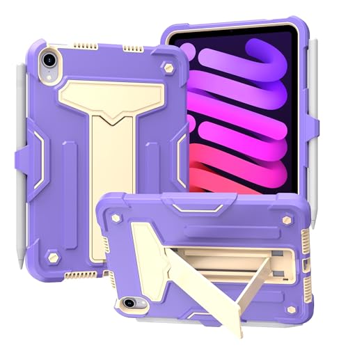 Schutzhülle kompatibel mit iPad Mini 7 (A17 Pro) 2024/Mini 6 2021, mit Ständer, dreilagig, Hybrid-Ganzkörperhülle, robust, stoßfest, Fallschutz, Violett von ZAGLDD