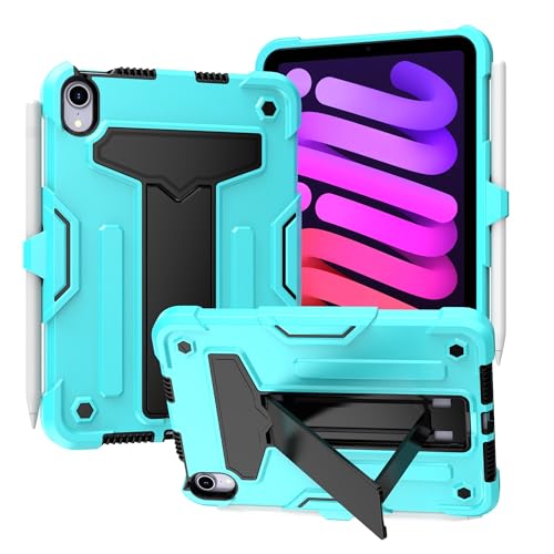Schutzhülle kompatibel mit iPad Mini 7 (A17 Pro) 2024/Mini 6 2021, mit Ständer, dreilagig, Hybrid-Ganzkörperhülle, robust, stoßfest, Fallschutz (Hellgrün + Schwarz) von ZAGLDD