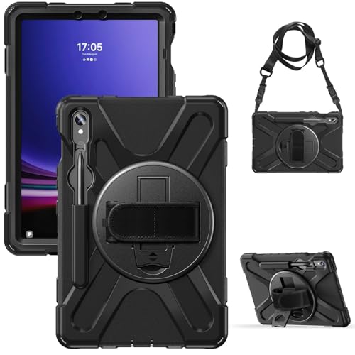 Strapazierfähige, stoßfeste TPU-Schutzhülle, kompatibel mit Samsung Galaxy Tab S10 FE 11 Zoll (SM-X520/X526B/X528U) 2025, Schutzhülle, stoßfest, mit drehbarem Ständer, Griff und Schultergurt, Schwarz von ZAGLDD