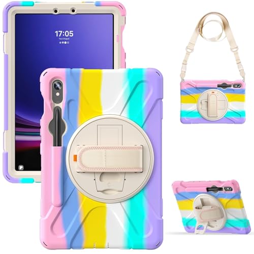 Strapazierfähige, stoßfeste TPU-Schutzhülle, kompatibel mit Samsung Galaxy Tab S10 FE 11 Zoll (SM-X520/X526B/X528U) 2025, Schutzhülle, stoßfest, mit drehbarem Ständer, Griff und Schultergurt, buntes von ZAGLDD