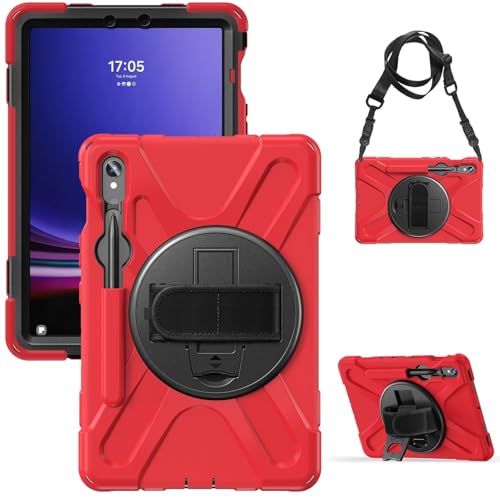 Strapazierfähige, stoßfeste TPU-Schutzhülle, kompatibel mit Samsung Galaxy Tab S10 FE 11 Zoll (SM-X520/X526B/X528U) 2025, Schutzhülle, stoßfest, mit drehbarem Ständer, Griff und Schultergurt, Rot von ZAGLDD