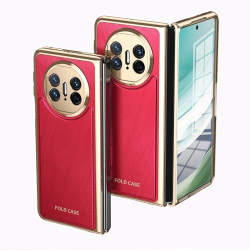 ZAGLDD Klappbare Hülle Kompatibel mit Huawei Mate X5 mit Displayschutzfolie, Luxus PU Leder Slim Fit Handyhülle - Plating Gold Edge Drop Scratch & Shock Protection Case (Rot) von ZAGLDD