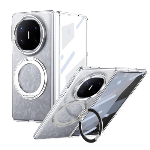 ZAGLDD Kompatibel mit Huawei Mate X6 Hülle mit Displayschutzfolie, 360° drehbarer Ringständer, Militärqualität, stoßfest, durchscheinend, kristallklar (Silber) von ZAGLDD