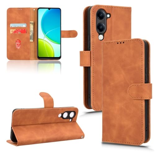 ZAGLDD Schutzhülle für Vivo Y04 4G, mit Kartenhalter, Klappetui, PU-Leder, mit Handschlaufe, stoßfeste Schutzhülle (Braun) von ZAGLDD