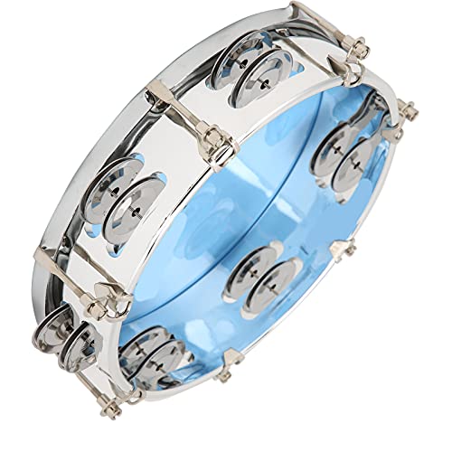 Tamburine für Erwachsene, Tamburin Einstellbarer Ton Doppelreihe Jingle Bells Handheld Drum Tamburin Tamburine Percussion Instrument 8in für Anfänger (BLUE) von ZAICOLER