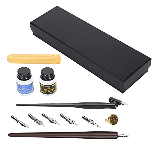 ZAICOLER Brunnenstift, Holz und Edelstahl Kalligraphie Stift Kalligraphie Set mit Aufbewahrungsbox für Anfänger (Brauner Holzstange + Einzelpol) von ZAICOLER