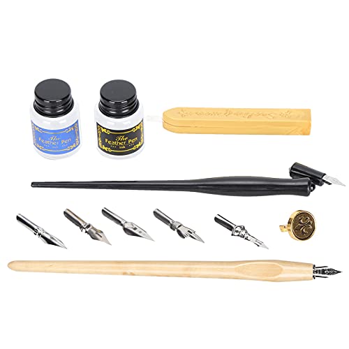 ZAICOLER Brunnenstift, Holz und Edelstahl Kalligraphie Stift Kalligraphie Set mit Aufbewahrungsbox für Anfänger (Drei-Ohr-Stange + Einzelstange) von ZAICOLER