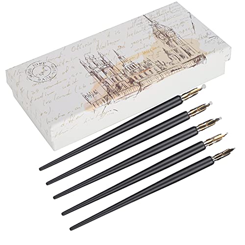 ZAICOLER Kalligraphie Stift, Holzgriff Dip Stift Home Office Kunstmalerei Kalligraphie Brunnen Set Dip Stift Tinte mit Aufbewahrungsschachtel Zum Schreiben von Malerei (Schwarzer schlanker Pol) von ZAICOLER