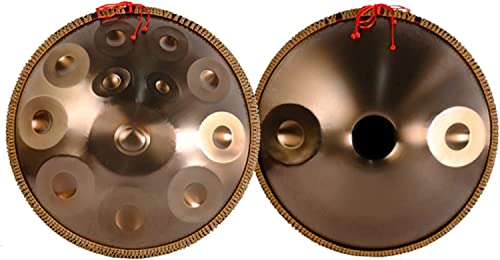 432 Hz Handpan Steel Drum, Golden Handpan Drum Percussion, 9/10/12/14 Notes 22 Zoll „Gold Performer“ in d-Moll mit weicher Handpan-Hülle, strapazierfähigem Handpan-Ständer von ZAIHW