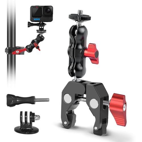 Action Kamera Halterung Motorrad Fahrradhalterung, Kamerahalterung Klemme mit 360° Kugelkopfarm, Super Clamp mit Magic Arm mit 1/4" & 3/8" Gewinde für GoPro Hero, Insta360 One X2, Monitor, Blitzlicht Action Kamera Halterung Motorrad Fahrradhalterung, Kamerahalterung Klemme mit 360° Kugelkopfarm, Super Clamp mit Magic Arm mit 1/4" & 3/8" Gewinde für GoPro Hero, Insta360 One X2, Monitor, Blitzlicht von ZAKVOP