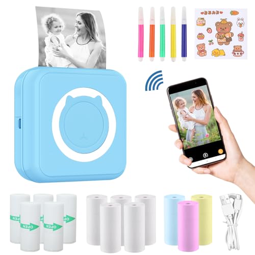ZAKVOP mini drucker für Smartphone, mini Tragbare Fotodrucker, mini Pocket Printer, Bluetooth thermodrucker für iOS und Android, Aufkleber drucker für Journal, Notizen, Liste, Memo - Blau ZAKVOP mini drucker für Smartphone, mini Tragbare Fotodrucker, mini Pocket Printer, Bluetooth thermodrucker für iOS und Android, Aufkleber drucker für Journal, Notizen, Liste, Memo - Blau von ZAKVOP