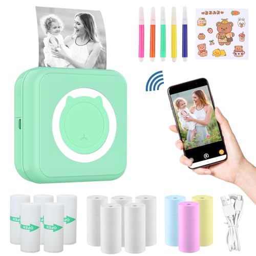 ZAKVOP mini drucker für Smartphone, mini Tragbare Fotodrucker, mini Pocket Printer, Bluetooth thermodrucker für iOS und Android, Aufkleber drucker für Journal, Notizen, Liste, Memo - Grün ZAKVOP mini drucker für Smartphone, mini Tragbare Fotodrucker, mini Pocket Printer, Bluetooth thermodrucker für iOS und Android, Aufkleber drucker für Journal, Notizen, Liste, Memo - Grün von ZAKVOP