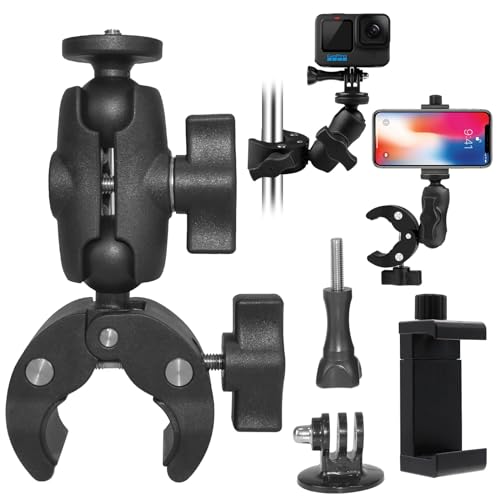 ZAKVOP Action Kamera Halterung Motorrad Fahrradhalterung, 360° Drehung Lenker Handy Halterung, Smartphone Clip Lenkerhalterung Zubehör für GoPro Hero 10/9/8/7/6 Insta360 One X2, DJI Osmo ZAKVOP Action Kamera Halterung Motorrad Fahrradhalterung, 360° Drehung Lenker Handy Halterung, Smartphone Clip Lenkerhalterung Zubehör für GoPro Hero 10/9/8/7/6 Insta360 One X2, DJI Osmo von ZAKVOP