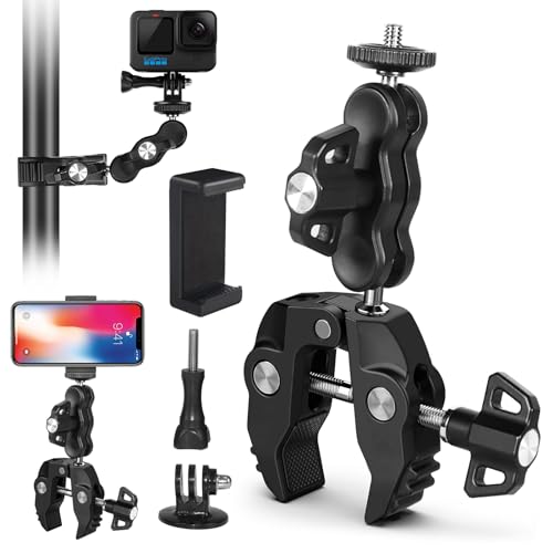 ZAKVOP Action Kamera Halterung Motorrad Fahrradhalterung, Handyhalterung, Kamerahalterung Klemme mit 360° Kugelkopfarm mit 3/8" Gewindelöchern, Super Clamp mit Magic Arm für GoPro Insta360 One X2 ZAKVOP Action Kamera Halterung Motorrad Fahrradhalterung, Handyhalterung, Kamerahalterung Klemme mit 360° Kugelkopfarm mit 3/8" Gewindelöchern, Super Clamp mit Magic Arm für GoPro Insta360 One X2 von ZAKVOP