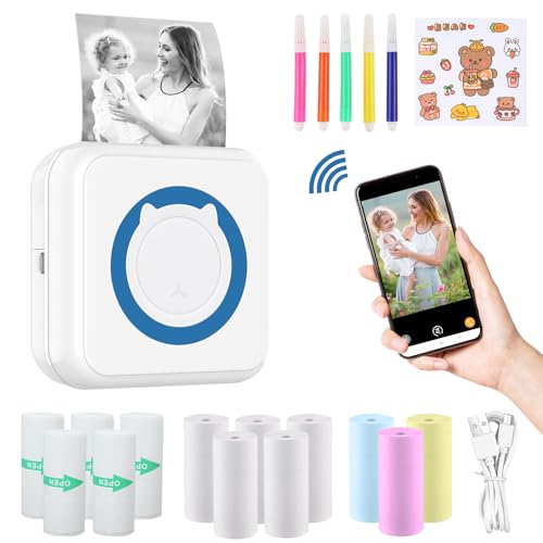 ZAKVOP mini drucker für Smartphone, mini Tragbare Fotodrucker, mini Pocket Printer, Bluetooth thermodrucker für iOS und Android, Aufkleber drucker für Journal, Notizen, Liste, Memo - Blue ZAKVOP mini drucker für Smartphone, mini Tragbare Fotodrucker, mini Pocket Printer, Bluetooth thermodrucker für iOS und Android, Aufkleber drucker für Journal, Notizen, Liste, Memo - Blue von ZAKVOP