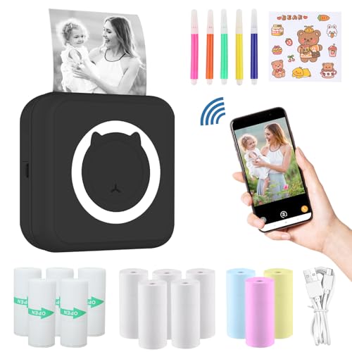 ZAKVOP mini drucker für Smartphone, mini Tragbare Fotodrucker, mini Pocket Printer, Bluetooth thermodrucker für iOS und Android, Aufkleber drucker für Journal, Notizen, Liste, Memo - Schwarz ZAKVOP mini drucker für Smartphone, mini Tragbare Fotodrucker, mini Pocket Printer, Bluetooth thermodrucker für iOS und Android, Aufkleber drucker für Journal, Notizen, Liste, Memo - Schwarz von ZAKVOP