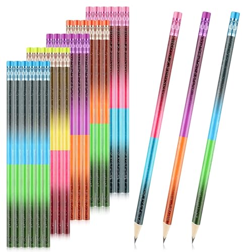 ZALHIN 30 Stuck Zauberhafter Bleistift 2B - Verfärbter Bleistifte, Bleistift mit Radiergummi, Mitgebsel Kindergeburtstag, Schulsachen, Graphitstift Rutschfest Schreiben Skizzieren Zeichenwerkzeuge von ZALHIN