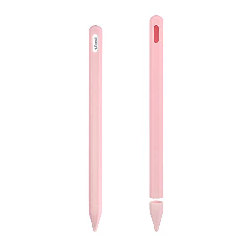 ZALU Vollschutz Silikon Hülle Sleeve Holder Grip + Feder Cover kompatibel mit Apple Pencil (2. Generation) (Pink) von ZALU
