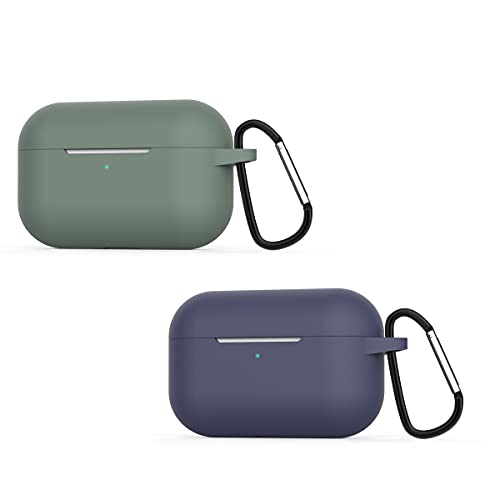 ZALUJMUS Kompatibel mit AirPods Pro Hülle mit Schlüsselanhänger Premium Silikon Cover Skin für AirPods Pro Ladehülle Dicke 1,5 mm (Dunkelgrün + Mitternachtsblau) von ZALUJMUS