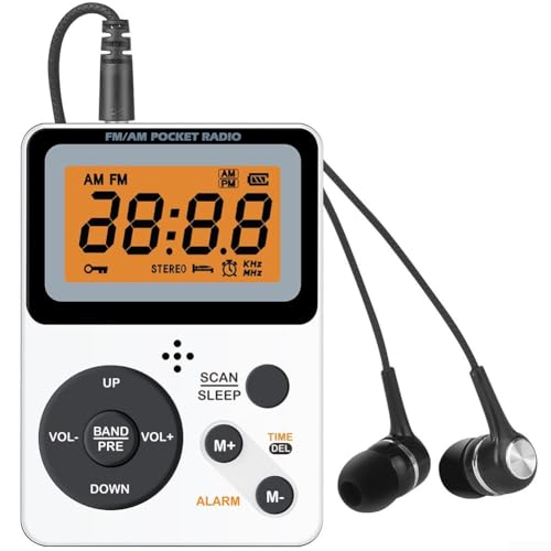 ZAMETTER Kompaktes Taschen-FM/AM-Radio, tragbare Taschenradios mit Kopfhörer, großer Bildschirm, Sleep-Timer, manuelle voreingestellte Batterie, weiß, für Outdoor und Camping ZAMETTER Kompaktes Taschen-FM/AM-Radio, tragbare Taschenradios mit Kopfhörer, großer Bildschirm, Sleep-Timer, manuelle voreingestellte Batterie, weiß, für Outdoor und Camping von ZAMETTER