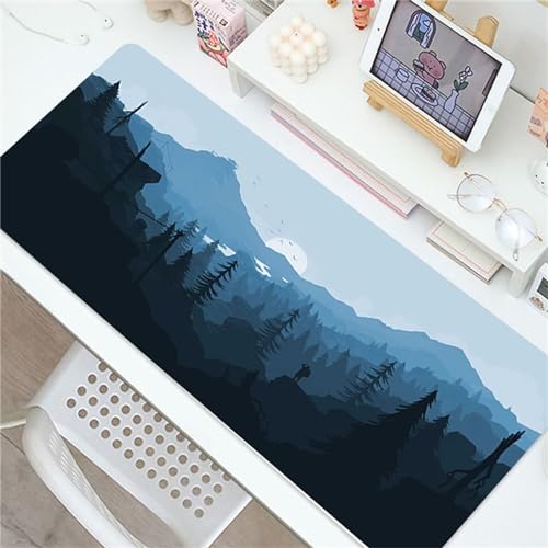 Gaming Mauspad XXL 1200x600x2mm Wald Natur Blau Mousepad Große Vernähte Kanten Rutschfest Schreibtischunterlage Verbessert Präzision und Geschwindigkei für PC Laptop von ZANHOG