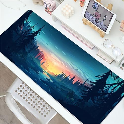 Gaming Mauspad XXL 700x300x2mm Wald Sonnenaufgang Natur Mousepad Große Vernähte Kanten Rutschfest Schreibtischunterlage Verbessert Präzision und Geschwindigkei für PC Laptop von ZANHOG