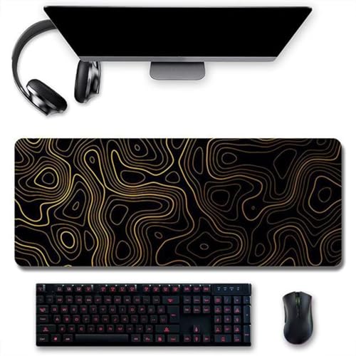 Gaming Mauspad XXL 900x400x3mm Gelbe Topographie Mousepad Große Vernähte Kanten Rutschfest Schreibtischunterlage Verbessert Präzision und Geschwindigkei für PC Laptop von ZANHOG