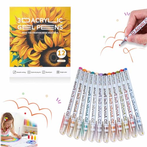 ZANWANXIN 3D Acrylic Gel Pens,Smooth Writing 3d Acrylic Gel Paint Pens,3D Acrylic 1.0mm Pen, Acrylic Pens Paint Pens Glitter Gel Pens Stick, 12/24 Pcs 3D Acrylic 1.0mm Pen (12Color) von ZANWANXIN