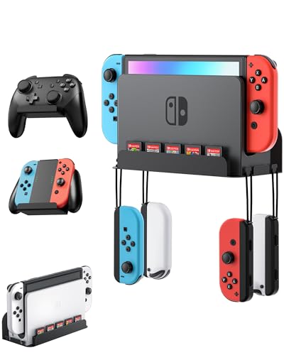 ZAONOOL Wandhalterung mit 2 Controller-Halterungen für Nintendo Switch und Switch OLED, Metall Wandhalterung Kit Regalständer mit 5 Spielkarten und 4 Joy Con Aufhängern, Konsole sicher in der Nähe ZAONOOL Wandhalterung mit 2 Controller-Halterungen für Nintendo Switch und Switch OLED, Metall Wandhalterung Kit Regalständer mit 5 Spielkarten und 4 Joy Con Aufhängern, Konsole sicher in der Nähe von ZAONOOL