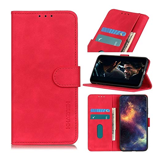 ZAORUN KHAZNEH Schutzhülle für Xiaomi Redmi 9, Textur, PU + TPU, horizontale Klapphülle aus Leder mit Halter und Kartenfächern und Geldbörse, Rot von ZAORUN