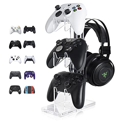 Universal 3 Tier Controller Stand and Headset Stand for Xbox ONE X Switch PS4 PS5 PC, Controller Holder Gaming Accessories, Build Your Game Fortresses (Clear) von ZAROBO