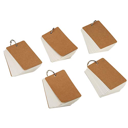 ZARRS Kleine Lernkarten, 5 Stück, Flash-Cards aus Papier, Mini-Notizblock mit Ring für Revision, Definition, Wortschatz, DIY, Weiß, 9 x 5,5 cm von ZARRS