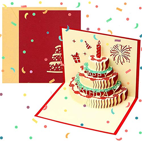 3D Geburtstagskarte, Pop Up Geburtstagskarten Grußkarte Geburtstag Karten mit 3 Schichten Kuchen, Gefaltete Happy Birthday Karte Glückwunschkarte Grußkarten mit Umschlag für Geburtstag Weihnachten von ZAWTR