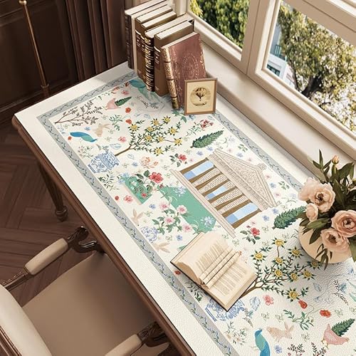 ZAXOXAZ Schreibtischunterlage, PU-Leder, 80 x 40 cm, XXL, großes erweitertes Mauspad, florales Schreibtischunterlage, große Schreibtischunterlage für Büro und Zuhause (Blumengarten) von ZAXOXAZ