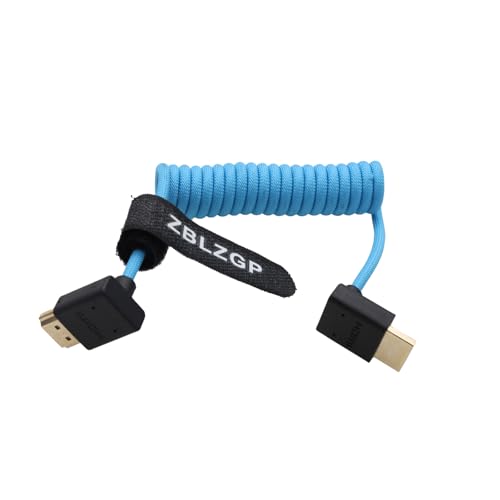 ZBLZGP 8K HDMI-Kabel, Typ A, HDMI 2.1, geflochten, gewickelt, rechts links abgewinkelt, für Sony Canon R5 Nikon Blackmagic Pocket Cinema Kameras (nach oben und unten gebogen, HDMI, blau geflochten) von ZBLZGP