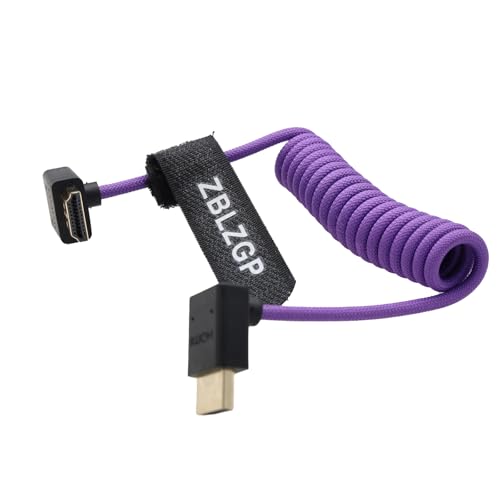 ZBLZGP 8K HDMI-Kabel, Typ A, HDMI 2.1, geflochten, gewickelt, rechts links abgewinkelt, für Sony Canon R5 Nikon Blackmagic Pocket Cinema Kameras (nach oben und unten gebogen, HDMI, lila geflochten) von ZBLZGP