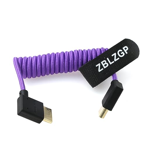 ZBLZGP 8K HDMI-Kabel, geflochten, gewickelt, rechtwinklig, Typ A, HDMI 2.1, für Sony Canon R5 Nikon Blackmagic Pocket Cinema Kameras (lila geflochten, links und rechts gebogen, HDMI) von ZBLZGP