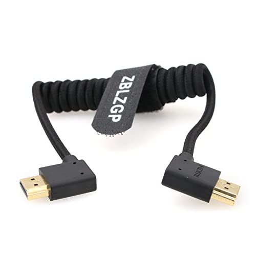 ZBLZGP 8K HDMI Kabel Geflochtene Spirale Rechts Links Winkel Typ A HDMI 2.1 für Sony Canon R5 Nikon Blackmagic Pocket Cinema Kameras (Links- und Rechtsbiegung, HDMI, Schwarz geflochten) von ZBLZGP