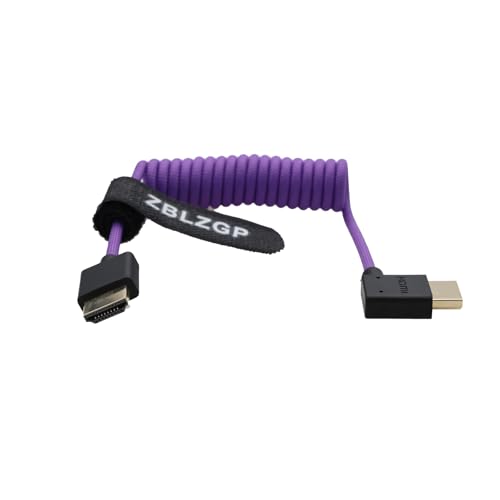 ZBLZGP 8K HDMI Kabel Typ A HDMI 2.1 Geflochten Gewickelt Rechts Links Winkel für Sony Canon R5 Nikon Blackmagic Pocket Cinema Kameras (Link Bend HDMI-HDMI, Lila geflochten) von ZBLZGP