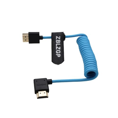 ZBLZGP 8K HDMI Kabel Typ A HDMI 2.1 Geflochten Gewickelt Rechts Links Winkel für Sony Canon R5 Nikon Blackmagic Pocket Cinema Kameras (Rechter Bogen HDMI-HDMI, Blau geflochten) von ZBLZGP