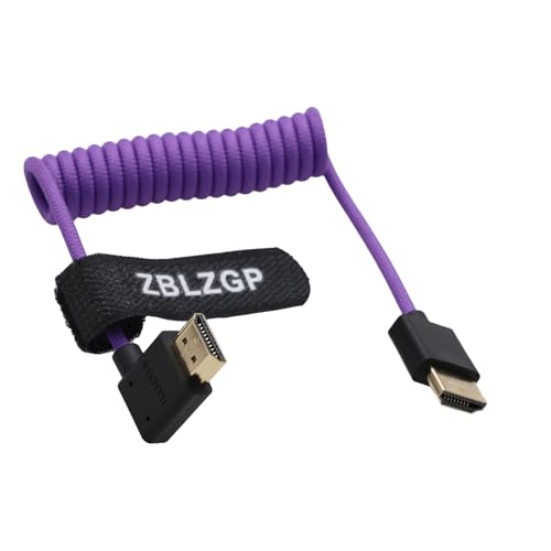 ZBLZGP 8K HDMI Kabel Typ A HDMI 2.1 Geflochten Gewickelt Rechts Links Winkel für Sony Canon R5 Nikon Blackmagic Pocket Cinema Kameras (Rechter Bogen HDMI-HDMI, Lila geflochten) von ZBLZGP
