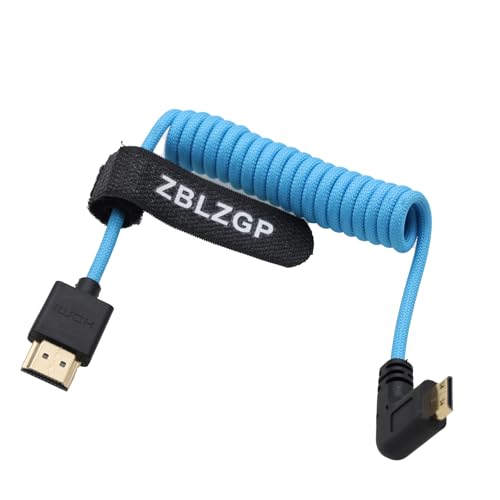 ZBLZGP 8K HDMI Kabel Typ A HDMI 2.1 Geflochten Gewickelt Rechts Links Winkel für Sony Canon R5 Nikon Blackmagic Pocket Cinema Kameras (Rechter Bogen Mini HDMI-HDMI, Blau geflochten) von ZBLZGP