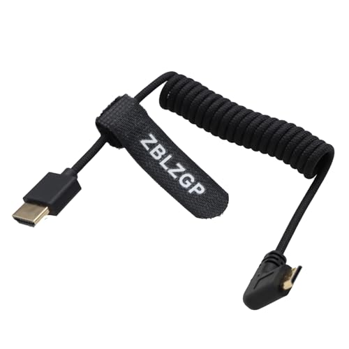 ZBLZGP 8K HDMI Kabel Typ A HDMI 2.1 Geflochten Gewickelt Rechts Links Winkel für Sony Canon R5 Nikon Blackmagic Pocket Cinema Kameras (Rechter Bogen Mini HDMI-HDMI, Schwarz geflochten) von ZBLZGP