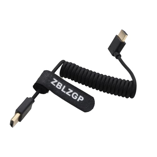 ZBLZGP 8K HDMI Kabel Typ A HDMI 2.1 Geflochten Gewickelt Rechts Links Winkel für Sony Canon R5 Nikon Blackmagic Pocket Cinema Kameras (Rechts Bend HDMI-HDMI, Schwarz geflochten) von ZBLZGP